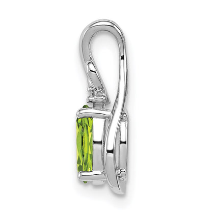 Sterling Silver Rhodium Plated Diamond & Peridot Oval Pendant
