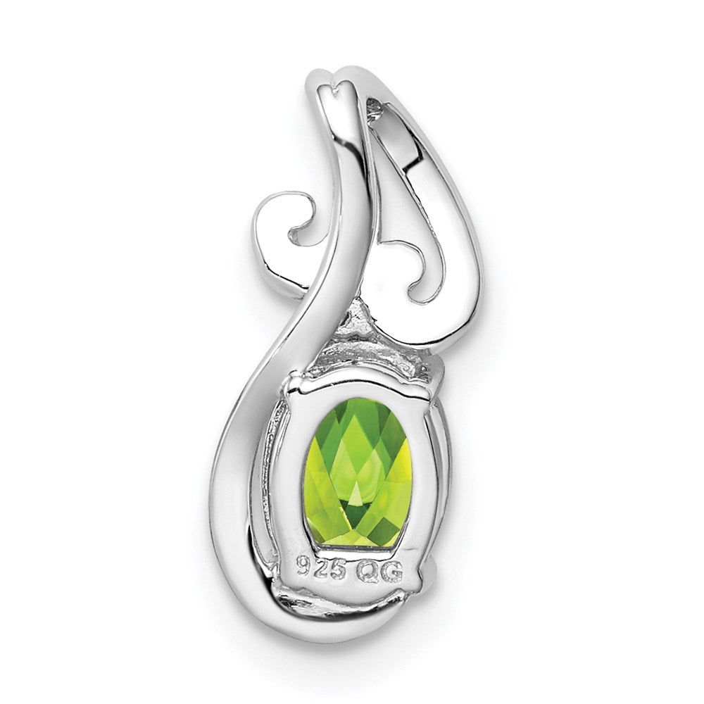 Sterling Silver Rhodium Plated Diamond & Peridot Oval Pendant