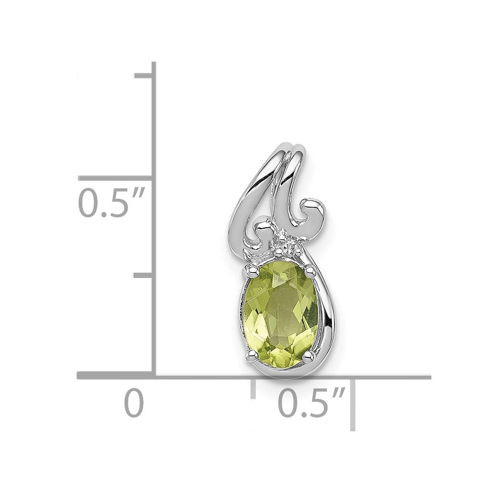Sterling Silver Rhodium Plated Diamond & Peridot Oval Pendant