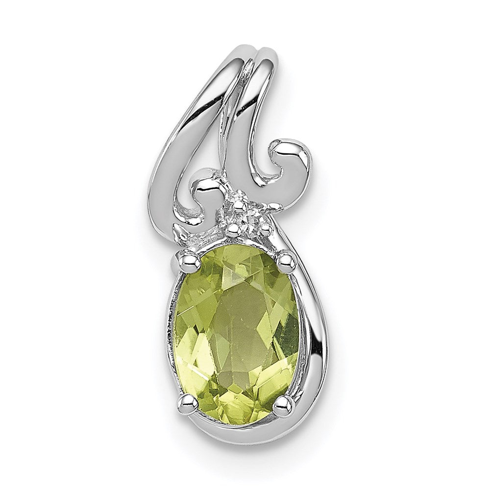 Sterling Silver Rhodium Plated Diamond & Peridot Oval Pendant