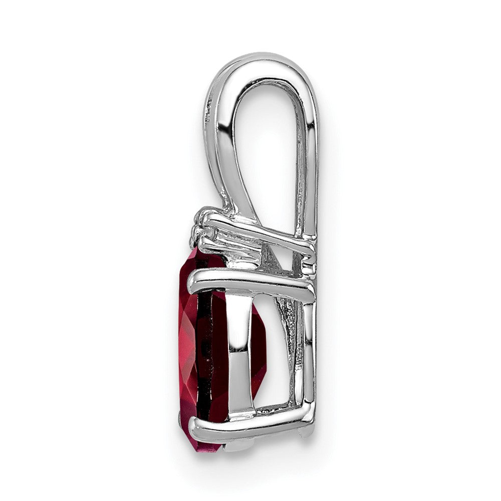 Sterling Silver Rhodium Plated Diamond & Garnet Oval Pendant