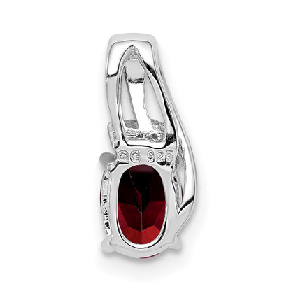 Sterling Silver Rhodium Plated Diamond & Garnet Oval Pendant