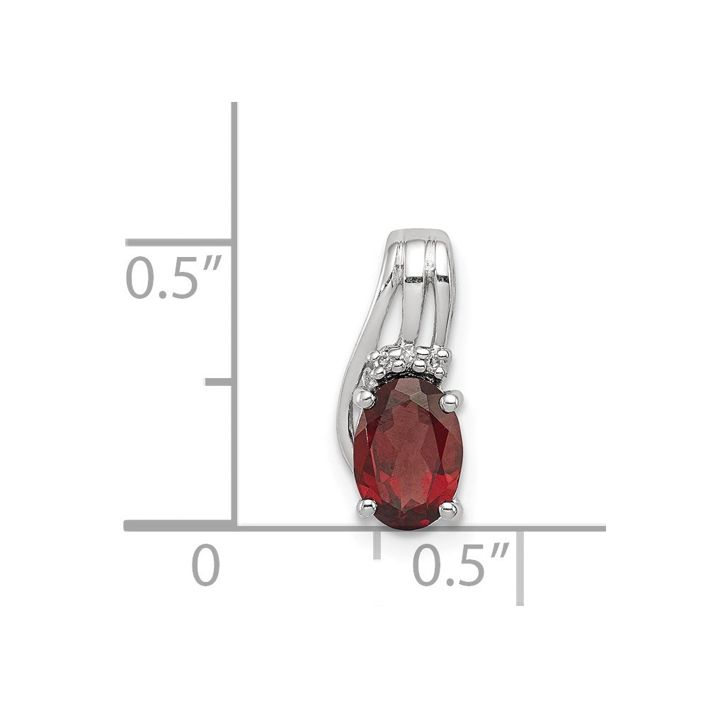 Sterling Silver Rhodium Plated Diamond & Garnet Oval Pendant