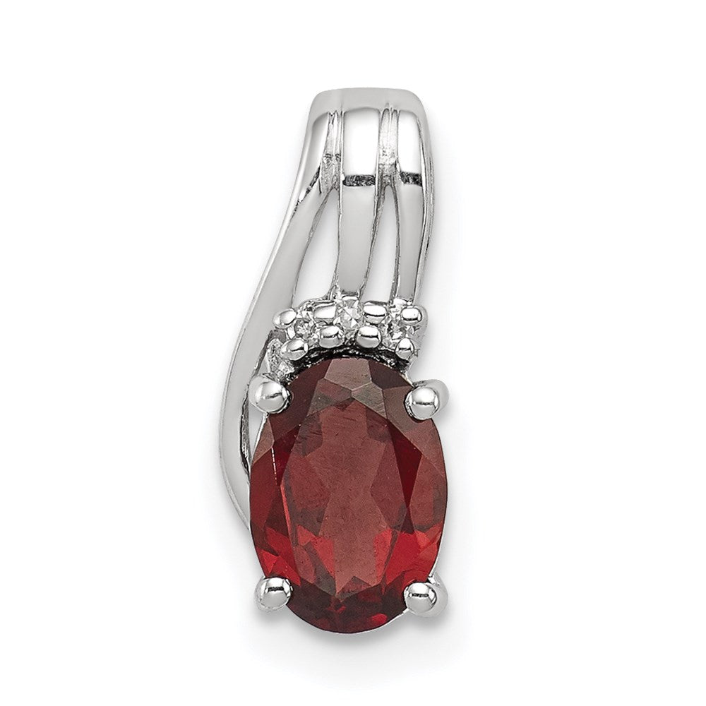 Sterling Silver Rhodium Plated Diamond & Garnet Oval Pendant
