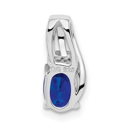 Sterling Silver Rhodium Plated Diamond & Sapphire Oval Pendant
