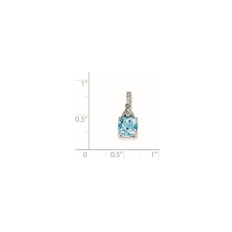 Sterling Silver Rhodium Plated Diamond Sky Blue Topaz Cushion Pendant