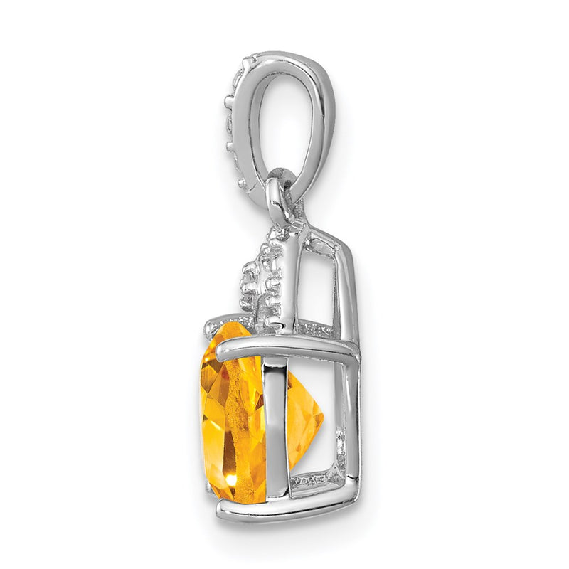 Sterling Silver Rhodium Plated Diamond Citrine Cushion Pendant