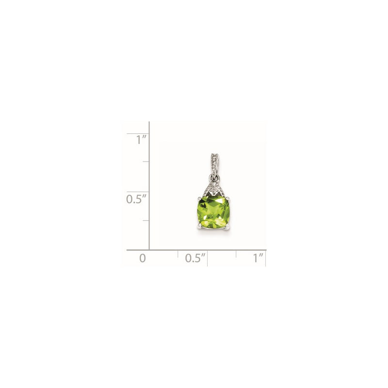 Sterling Silver Rhodium Plated Diamond Peridot Cushion Pendant