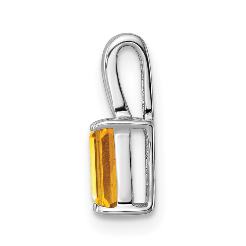 Sterling Silver Rhodium Plated Citrine Rectangle Pendant