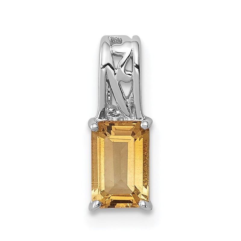 Sterling Silver Rhodium Plated Citrine Rectangle Pendant