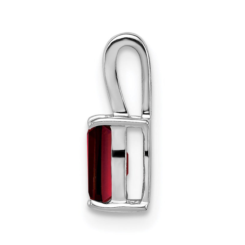 Sterling Silver Rhodium Plated Garnet Rectangle Pendant