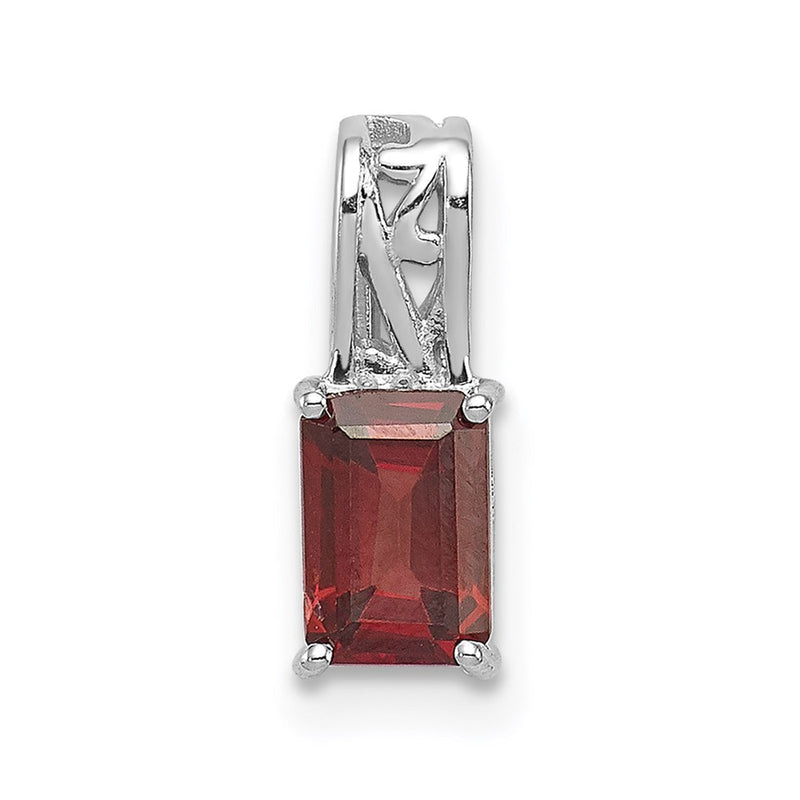 Sterling Silver Rhodium Plated Garnet Rectangle Pendant