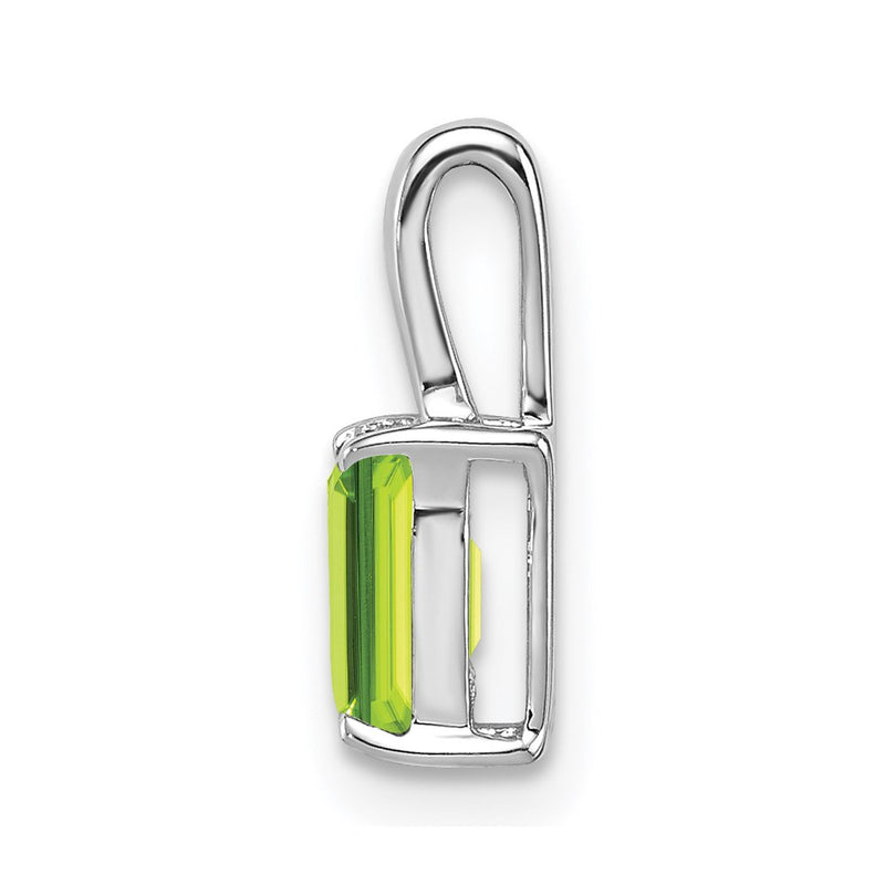 Sterling Silver Rhodium Plated Peridot Rectangle Pendant
