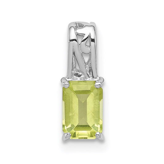 Sterling Silver Rhodium Plated Peridot Rectangle Pendant