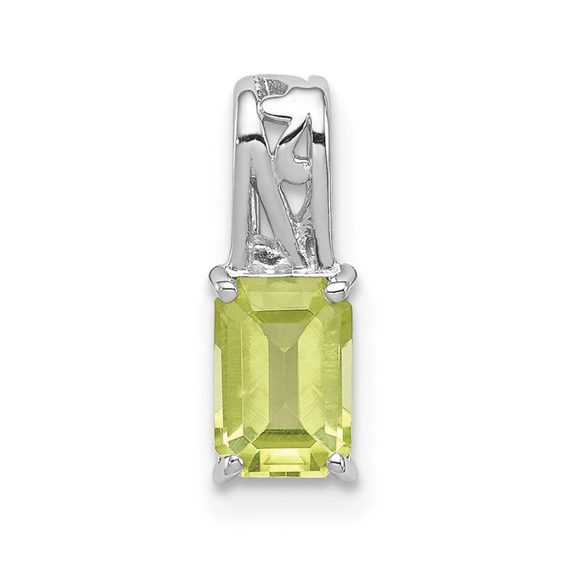 Sterling Silver Rhodium Plated Peridot Rectangle Pendant