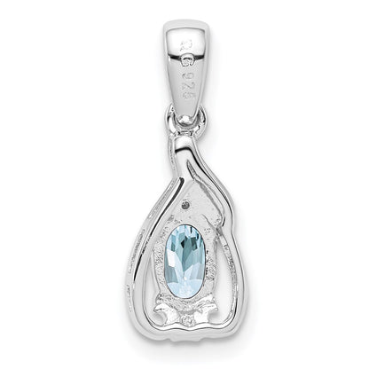 Sterling Silver Rhodium Plated Dia. & Aquamarine Oval Pendant
