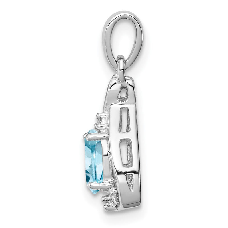 Sterling Silver Rhodium Plated Diamond & Sky Blue Topaz Oval Pendant