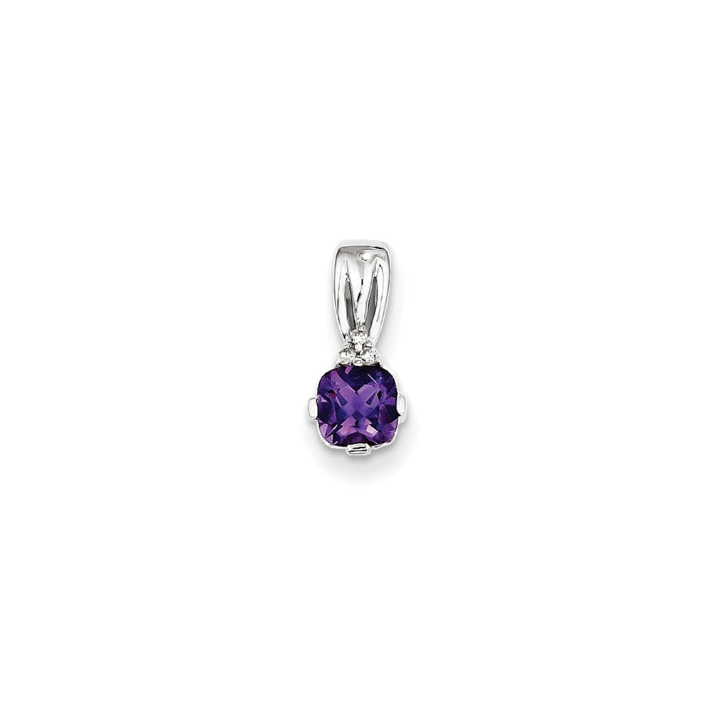 Sterling Silver Rhodium Plated Diamond and Amethyst Pendant