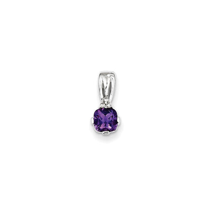 Sterling Silver Rhodium Plated Diamond and Amethyst Pendant