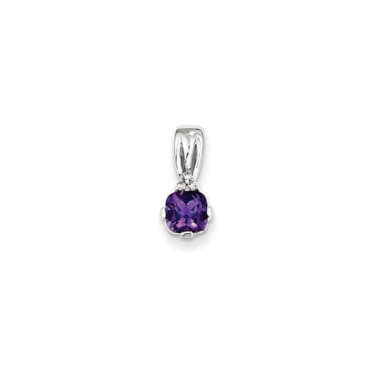 Sterling Silver Rhodium Plated Diamond and Amethyst Pendant