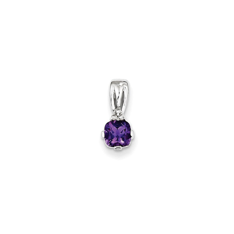 Sterling Silver Rhodium Plated Diamond and Amethyst Pendant