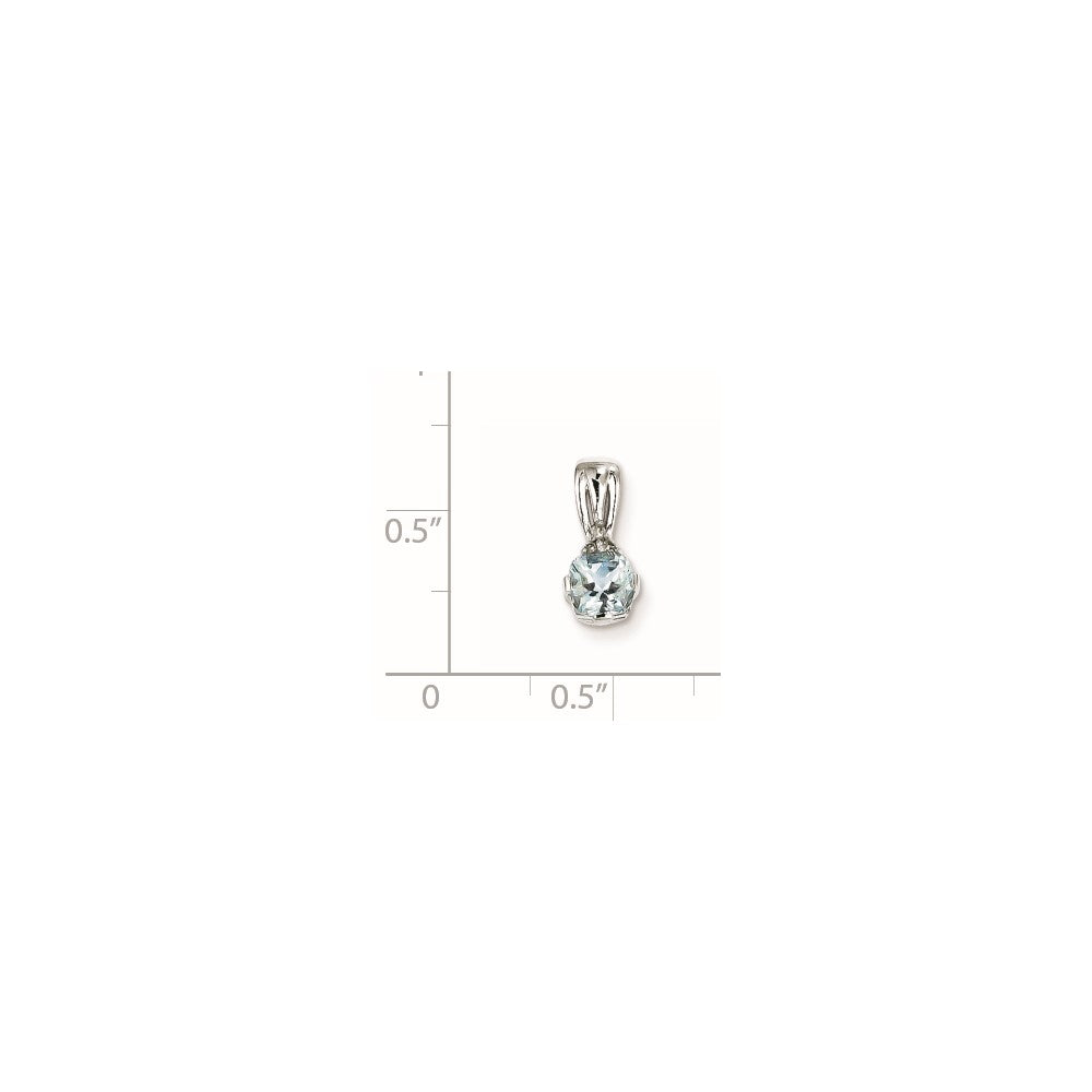 Sterling Silver Rhodium Plated Diamond and Aquamarine Pendant