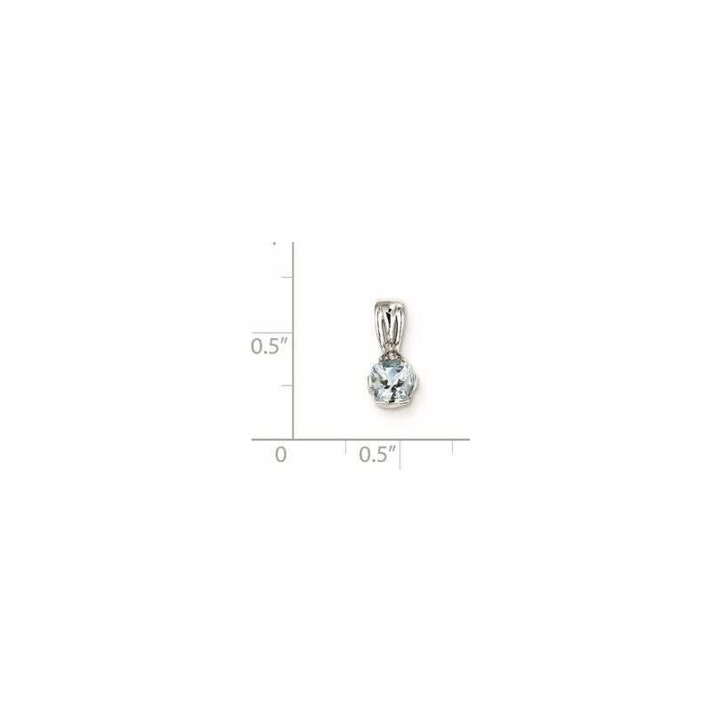 Sterling Silver Rhodium Plated Diamond and Aquamarine Pendant