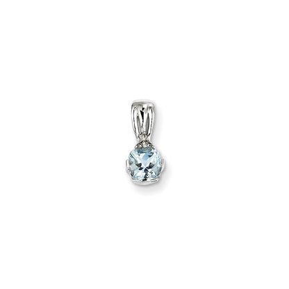 Sterling Silver Rhodium Plated Diamond and Aquamarine Pendant