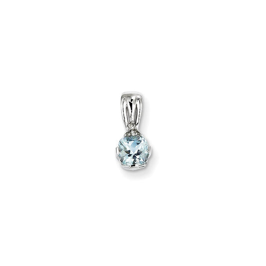 Sterling Silver Rhodium Plated Diamond and Aquamarine Pendant