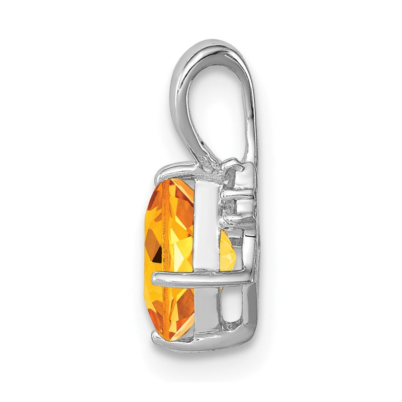 Sterling Silver Rhodium Plated Diamond and Citrine Pendant