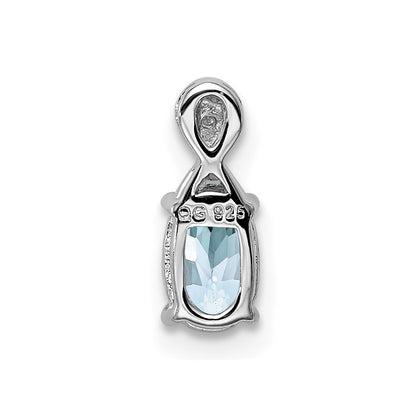 Sterling Silver Rhodium Plated Dia. & Aquamarine Oval Pendant