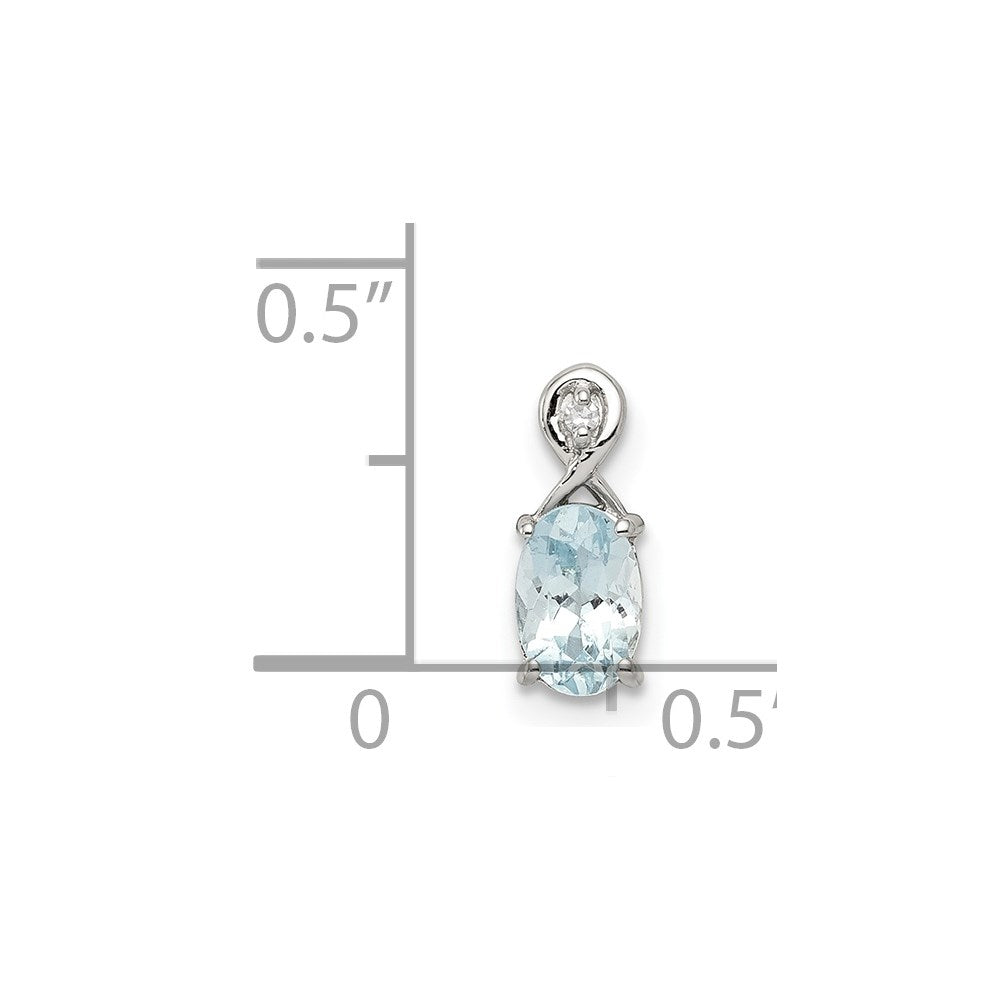 Sterling Silver Rhodium Plated Dia. & Aquamarine Oval Pendant