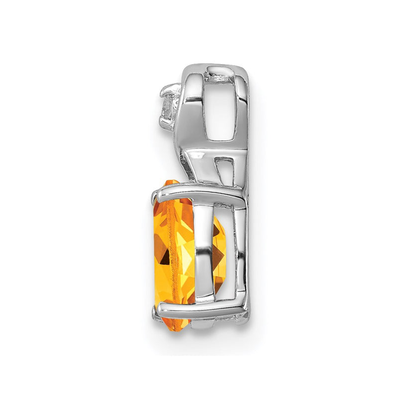 Sterling Silver Rhodium Plated Diamond & Citrine Oval Pendant