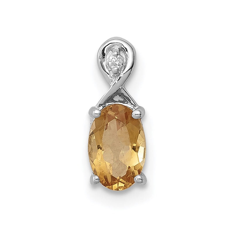 Sterling Silver Rhodium Plated Diamond & Citrine Oval Pendant