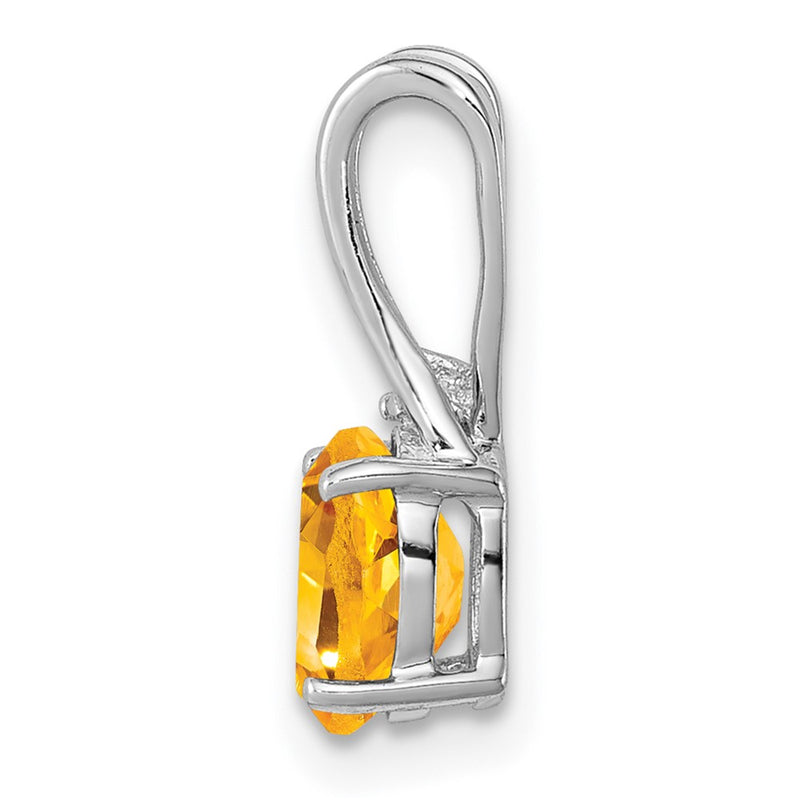 Sterling Silver Rhodium Plated Diamond Citrine Oval Pendant