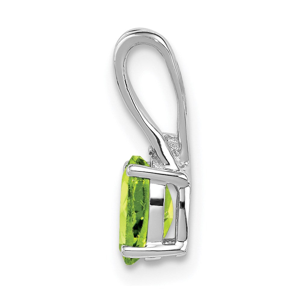 Sterling Silver Rhodium Plated Diamond and Peridot Oval Pendant