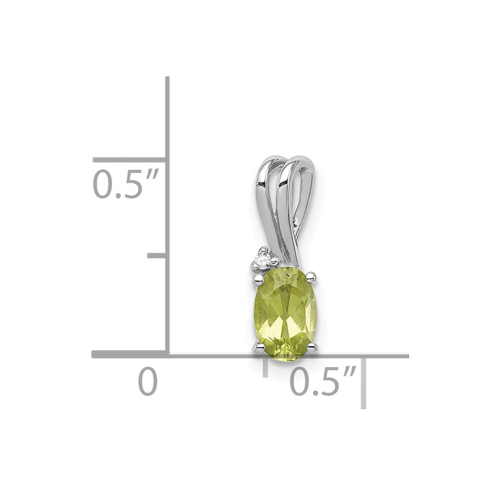 Sterling Silver Rhodium Plated Diamond and Peridot Oval Pendant
