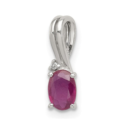 Sterling Silver Rhodium Plated Diamond & Ruby Oval Pendant