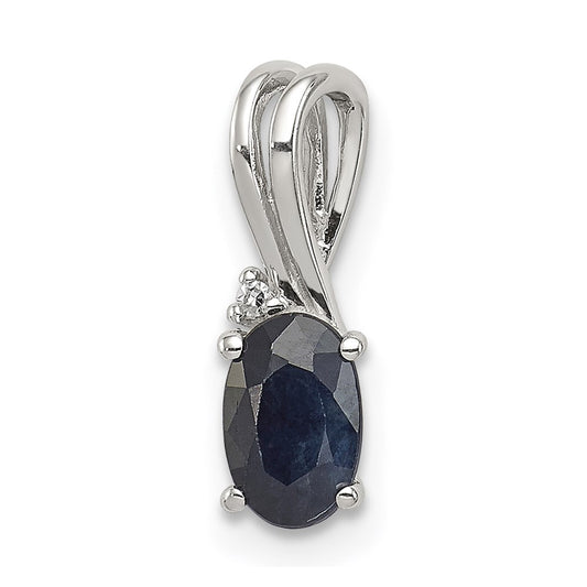 Sterling Silver Rhodium Plated Diamond and Sapphire Oval Pendant