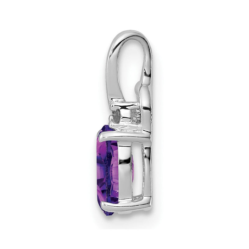Sterling Silver Rhodium Plated Diamond Amethyst Oval Pendant