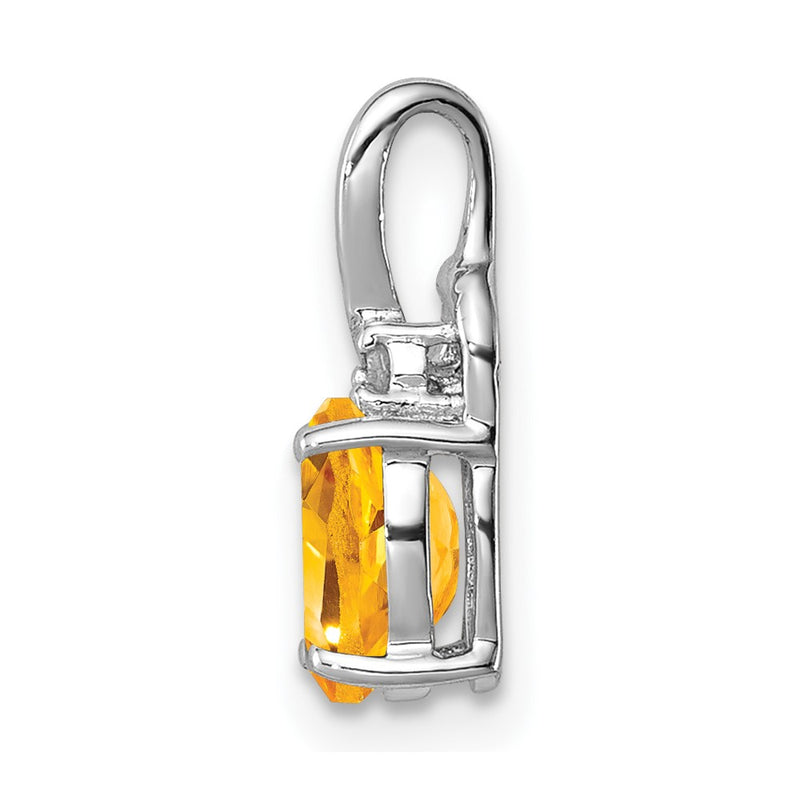 Sterling Silver Rhodium Plated Diamond Citrine Oval Pendant
