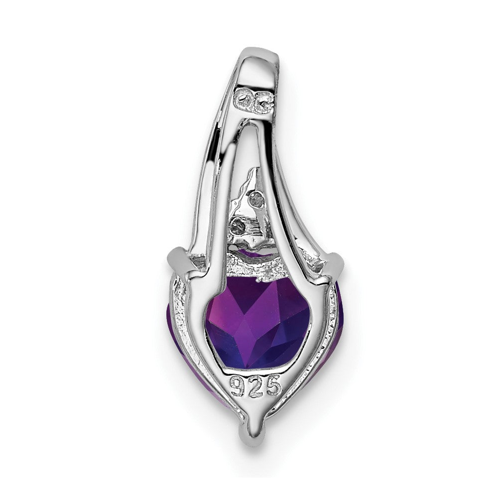 Sterling Silver Rhodium Plated Diamond & Amethyst Heart Pendant