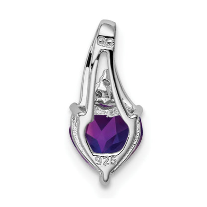Sterling Silver Rhodium Plated Diamond & Amethyst Heart Pendant