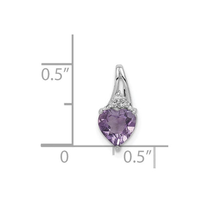 Sterling Silver Rhodium Plated Diamond & Amethyst Heart Pendant
