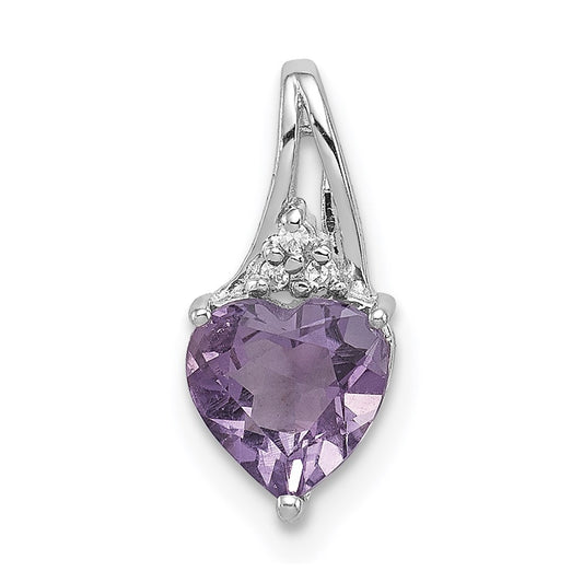 Sterling Silver Rhodium Plated Diamond & Amethyst Heart Pendant