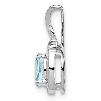 Sterling Silver Rhodium Plated Diamond Aquamarine Oval Pendant