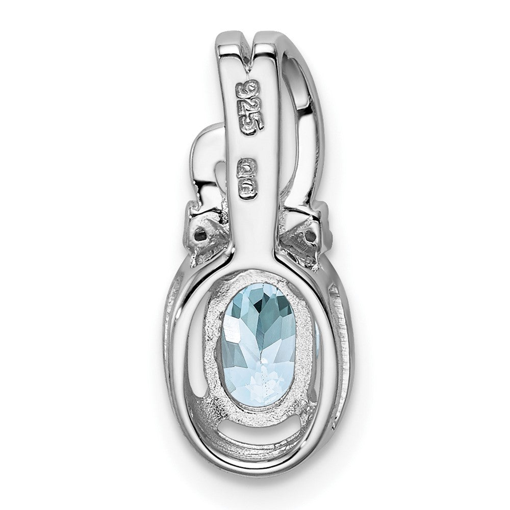 Sterling Silver Rhodium Plated Diamond Aquamarine Oval Pendant