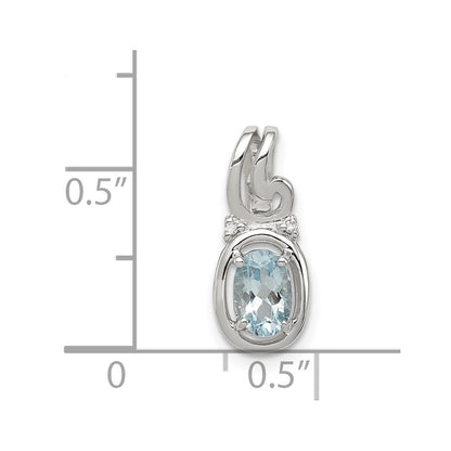 Sterling Silver Rhodium Plated Diamond Aquamarine Oval Pendant