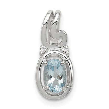 Sterling Silver Rhodium Plated Diamond Aquamarine Oval Pendant