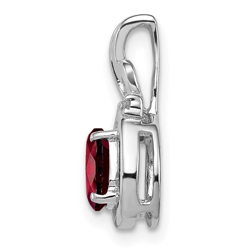 Sterling Silver Rhodium Plated Diamond Garnet Oval Pendant